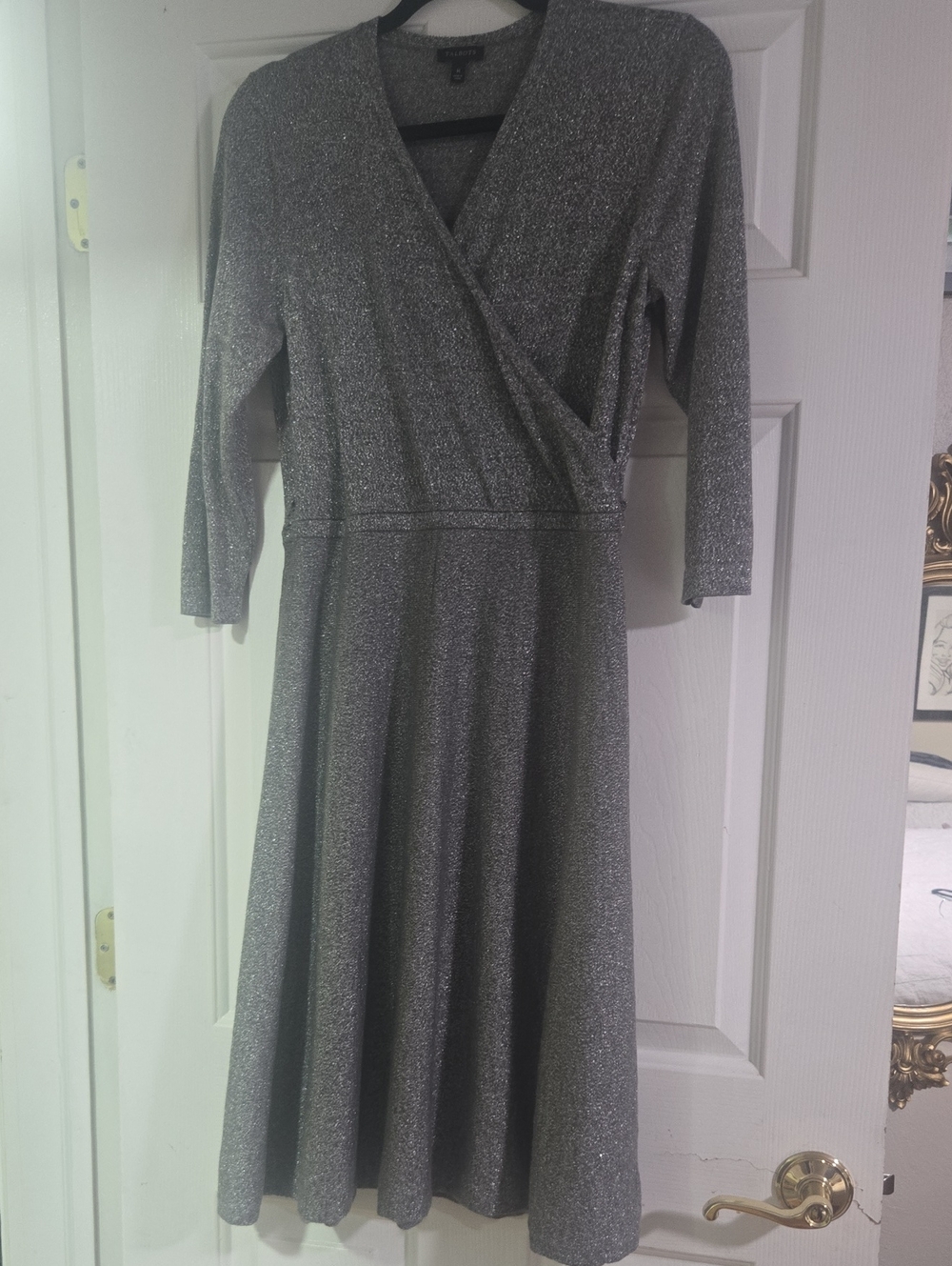 Talbots Silver Metallic Wrap-Style Midi Dress
